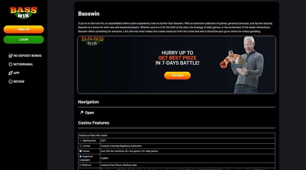 The Online Game Collection at Bass Win Casino Site
